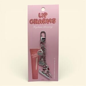 Pink Ski Skier Lip Charm Keychain Silver Hardware Lipgloss Tube Holder Chain NEW
